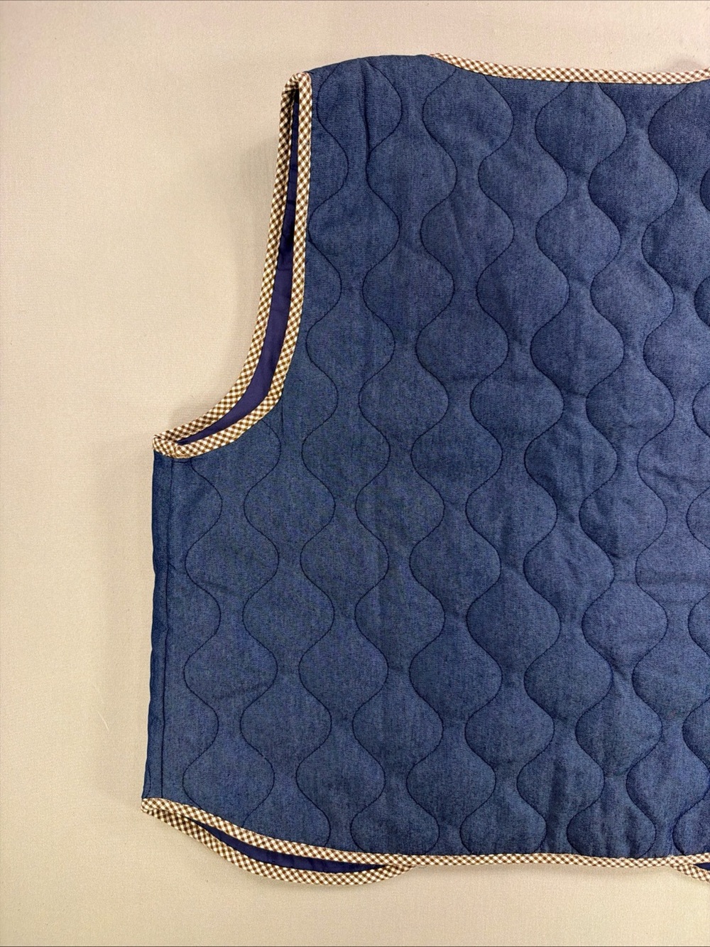 Polagram Blue Quilted Vest with Check Trim - Picture 12 of 14